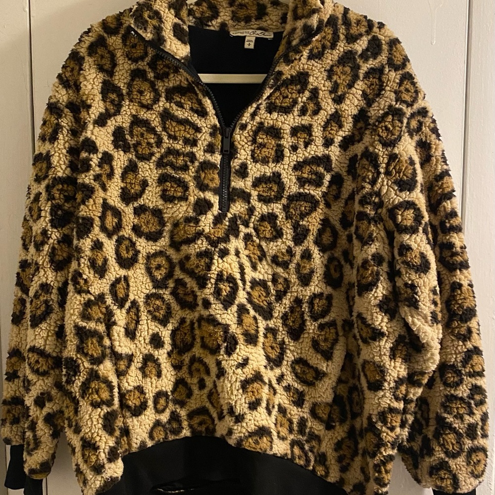 Express Leopard Print Fleece Jacket with T Shirt Soft Lining